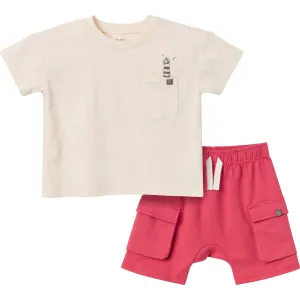 2-Piece Toddler Boys Beige Top and Cargo Shorts Set