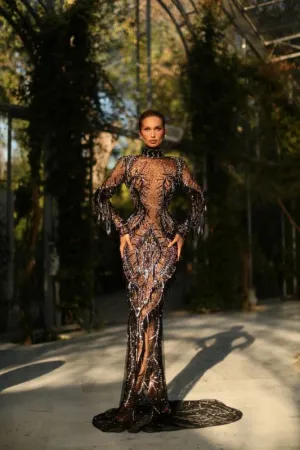 Alina Beautiful Long Black High Neck Evening Dress