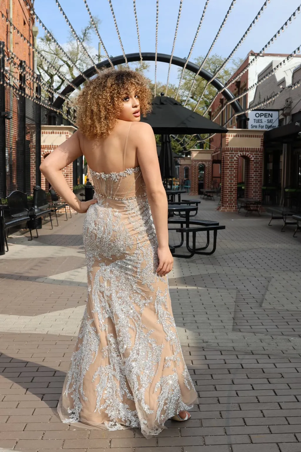 Alita Fully Embellished Crystal Nude Gown