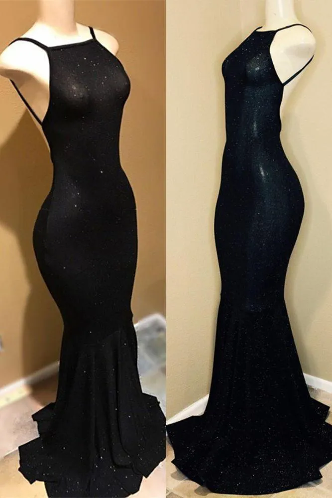 Backless black prom dress, sequins evening gowns