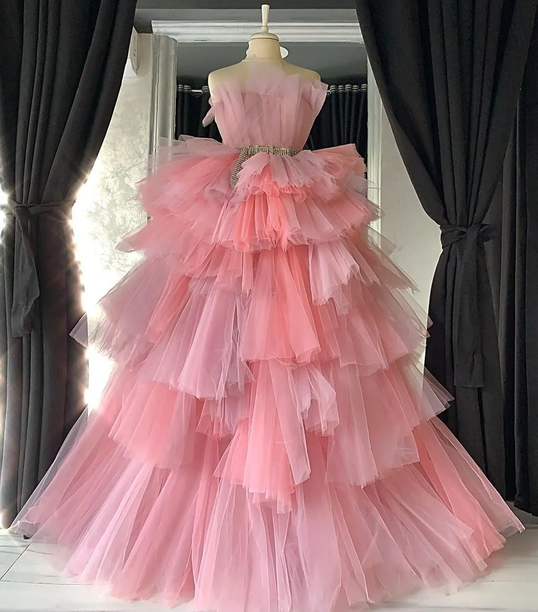 Calliope Off Shoulder Pink   Evening Dress