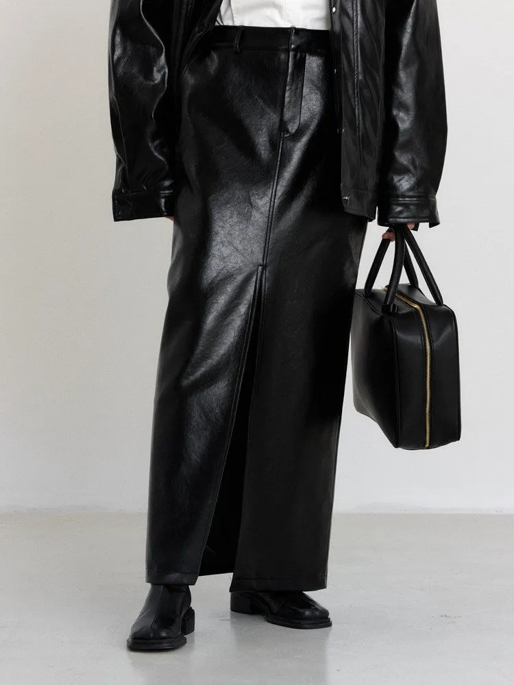 Casual Chic Split Leather  Skirt