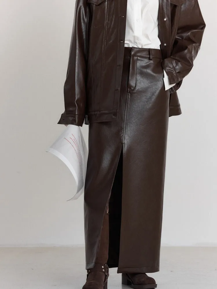 Casual Chic Split Leather  Skirt
