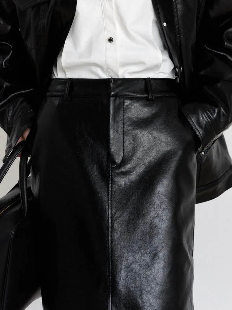 Casual Chic Split Leather  Skirt