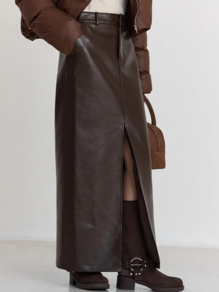Casual Chic Split Leather  Skirt