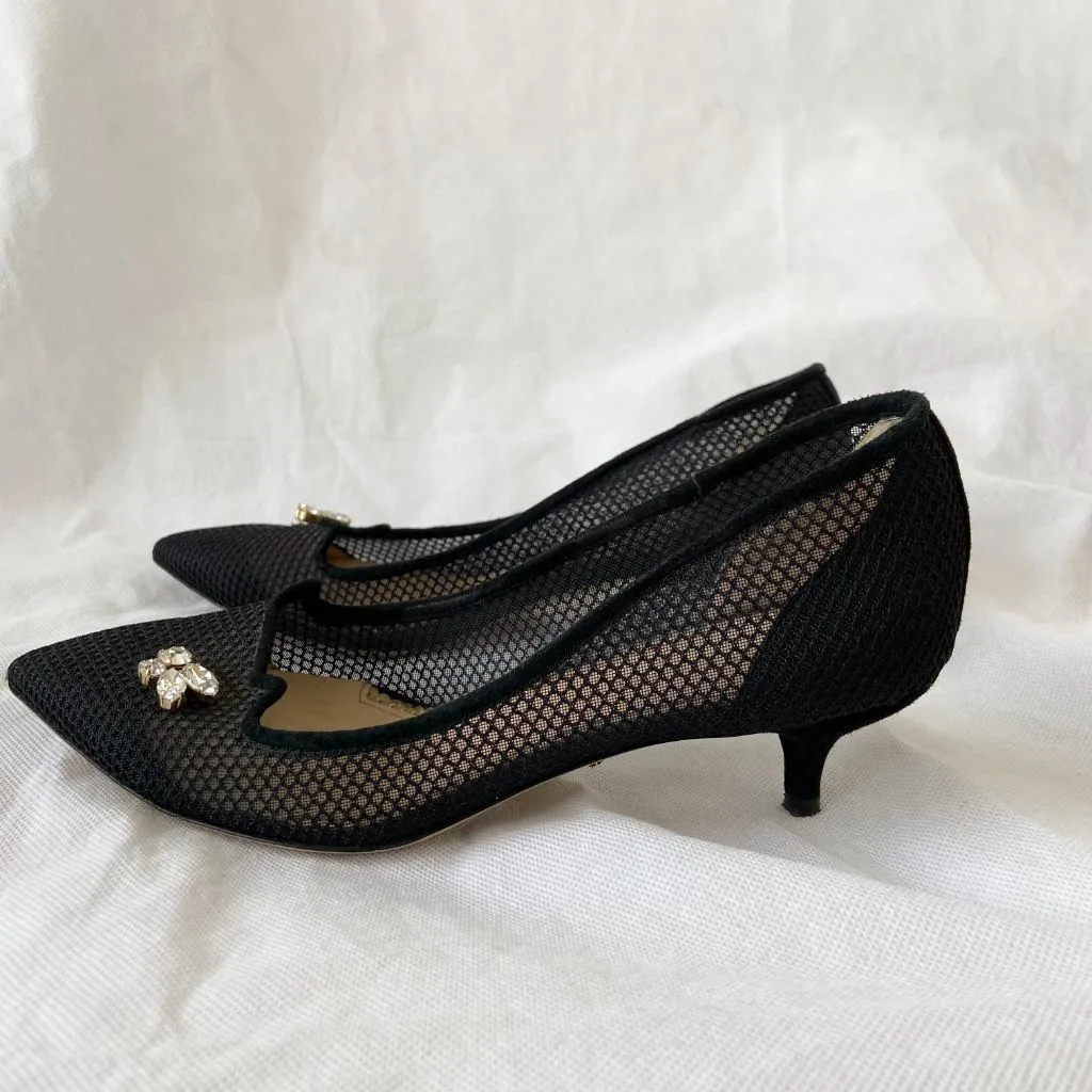 Charlotte Olympia black knitted mesh mid heel pumps, 37