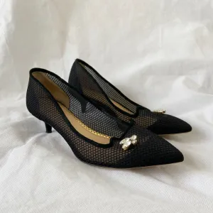 Charlotte Olympia black knitted mesh mid heel pumps, 37