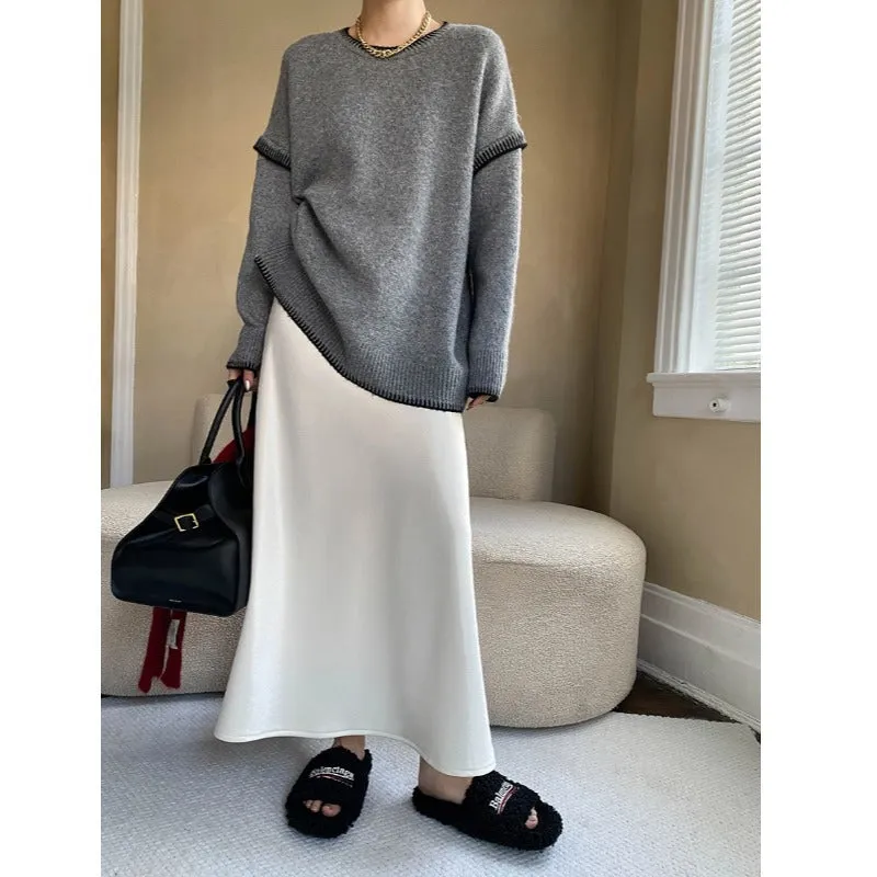 Elegant Fleece lined High Waist Draping Satin Skirt