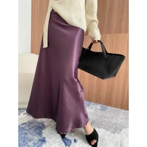 Elegant Fleece lined High Waist Draping Satin Skirt