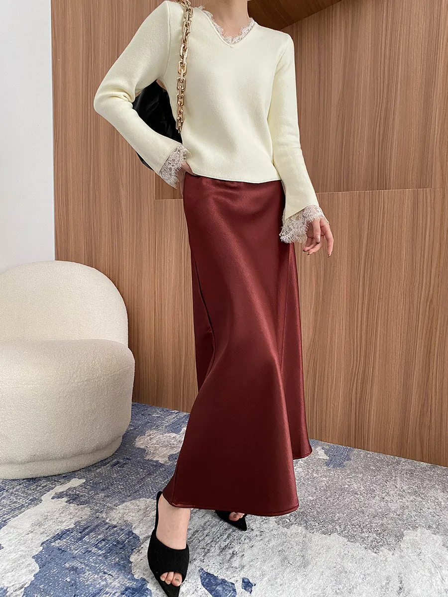 Elegant Fleece lined High Waist Draping Satin Skirt