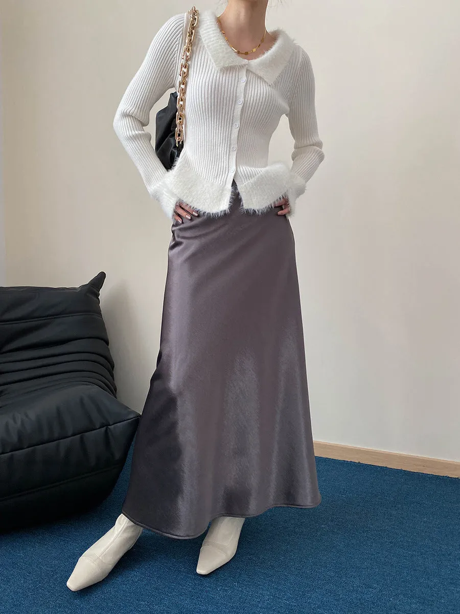 Elegant Fleece lined High Waist Draping Satin Skirt