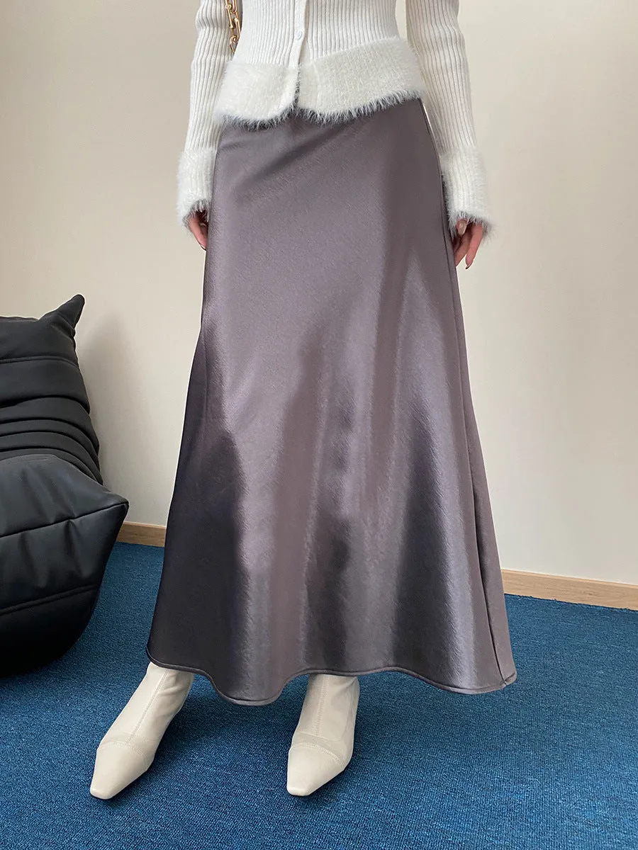 Elegant Fleece lined High Waist Draping Satin Skirt
