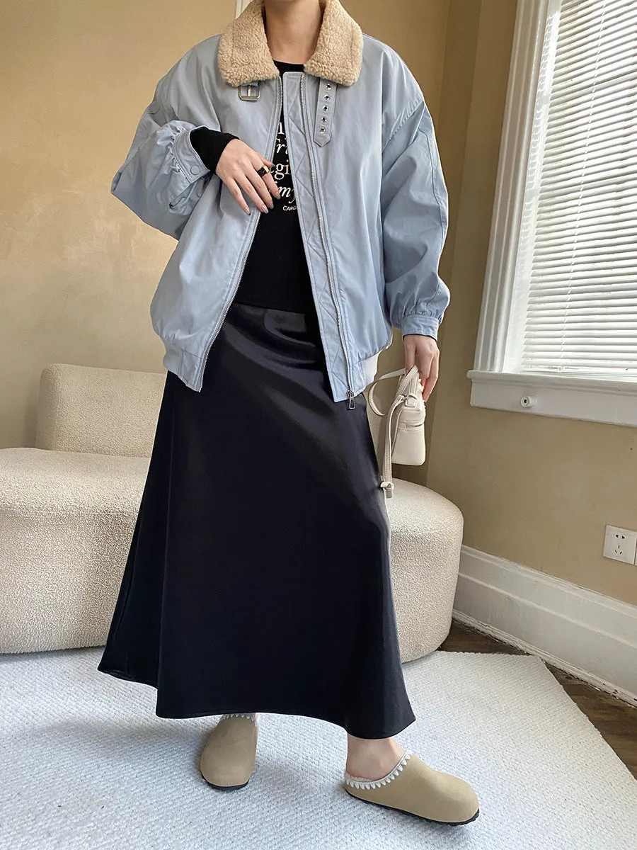 Elegant Fleece lined High Waist Draping Satin Skirt
