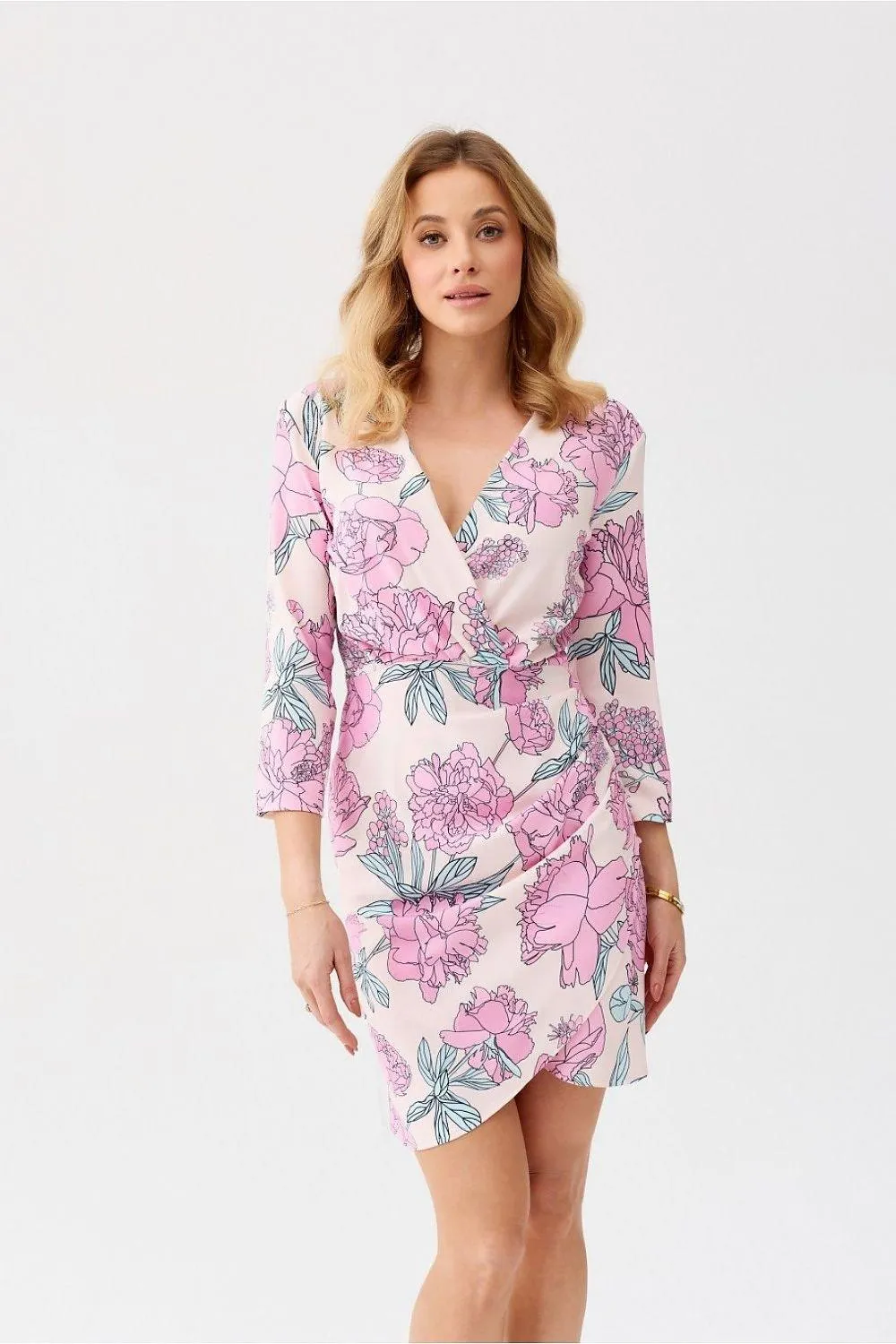 Elegant Floral Mini Dress with Unique Envelope Neckline