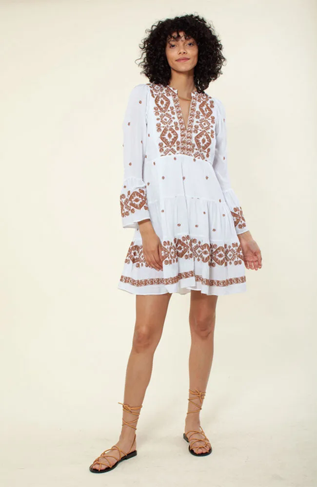 Embroidered V Neck Dress