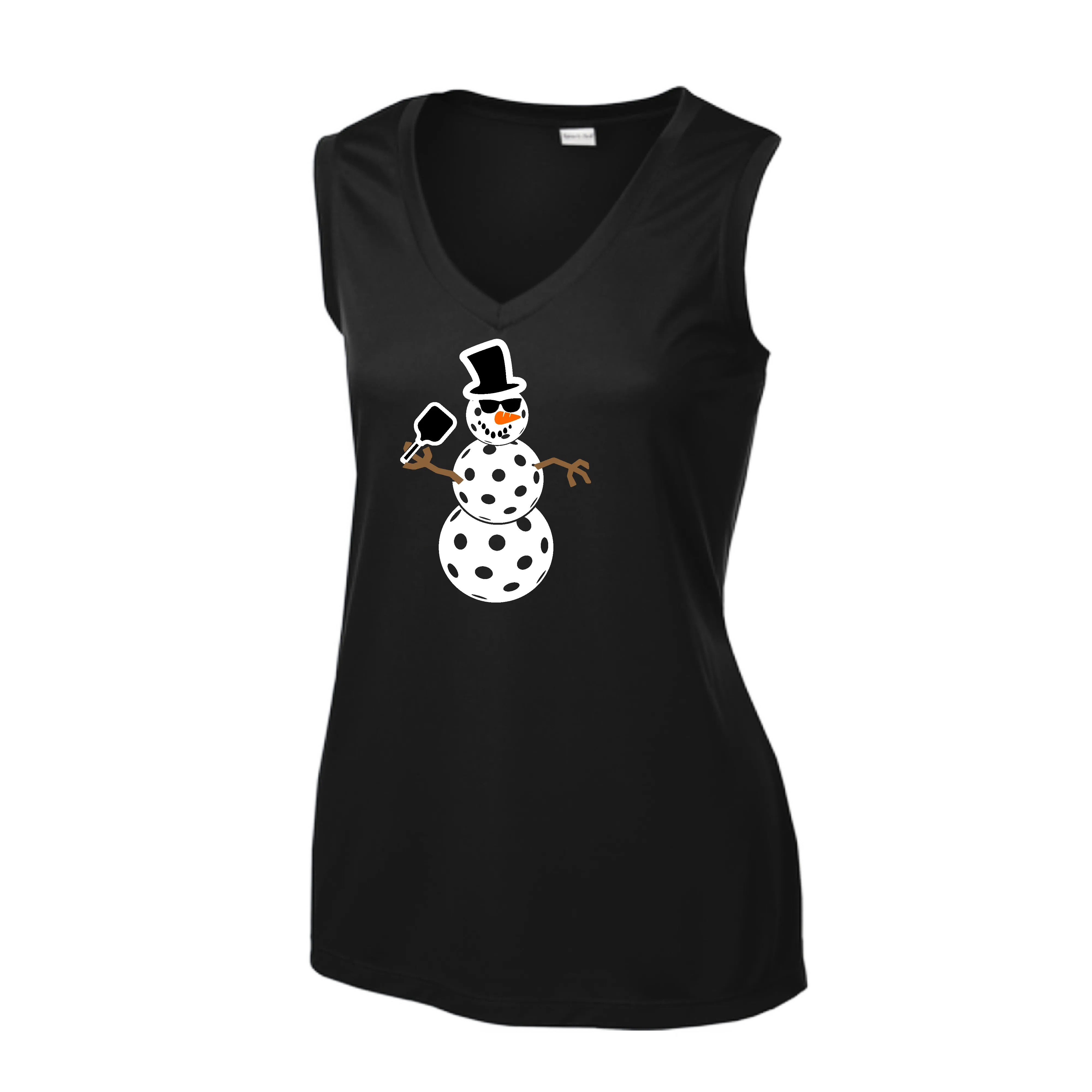Frosty The Dinking Snowman | Women’s Sleeveless Pickleball Shirt | 100% Polyester