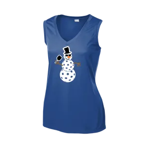 Frosty The Dinking Snowman | Women’s Sleeveless Pickleball Shirt | 100% Polyester