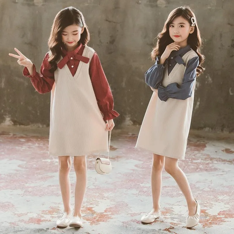 Girls' Dresses Big Children's Fake Two Fashionable Western Styles