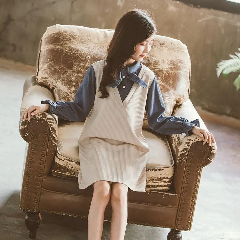 Girls' Dresses Big Children's Fake Two Fashionable Western Styles