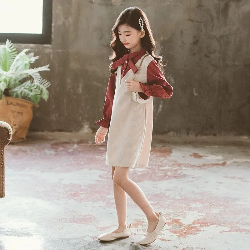 Girls' Dresses Big Children's Fake Two Fashionable Western Styles