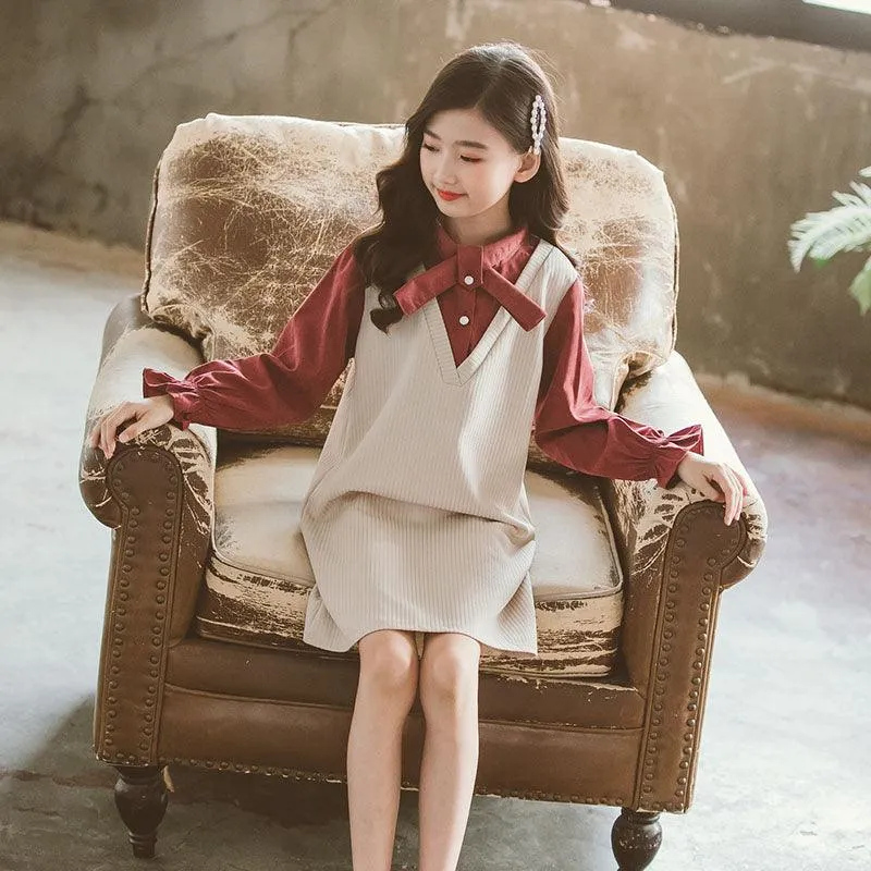 Girls' Dresses Big Children's Fake Two Fashionable Western Styles
