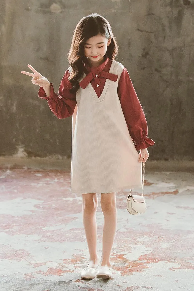 Girls' Dresses Big Children's Fake Two Fashionable Western Styles