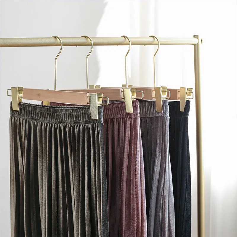 Gold Skirt Women Pleated A-Line High Waist Mid-Length Slim Look Elegant Flare Skirt
