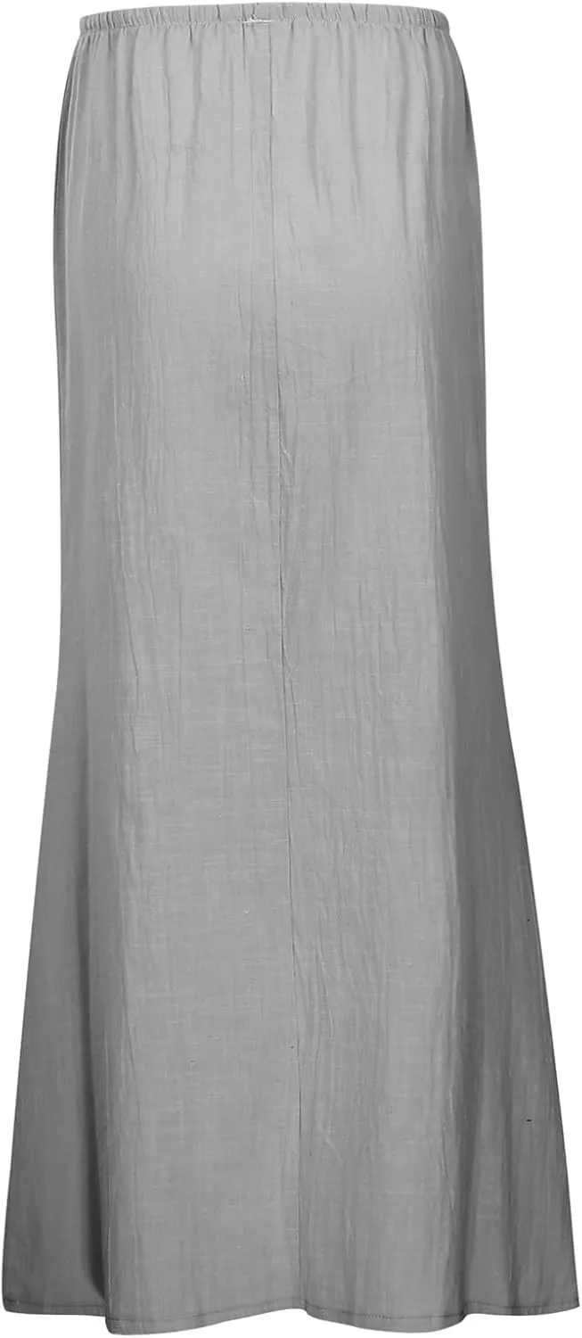 Linen Maxi Skirts for Women Trendy Summer Comfy Drawstring Waist A Line Skirts 2025 Vacation Boho Long Flowy Skirts