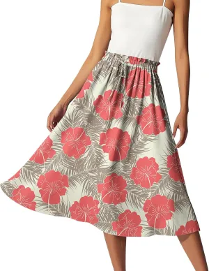 Long Floral Skirt for Women High Waist A-Line Flowy Maxi Skirt Summer Beach