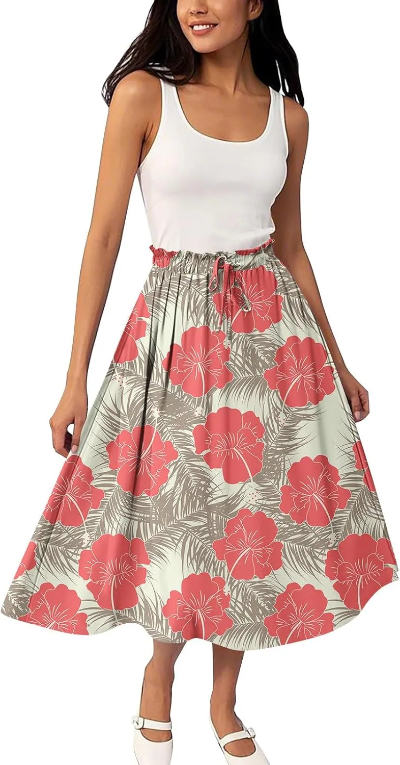 Long Floral Skirt for Women High Waist A-Line Flowy Maxi Skirt Summer Beach