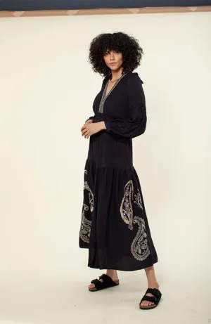 Long Sleeve Tiered Maxi Black