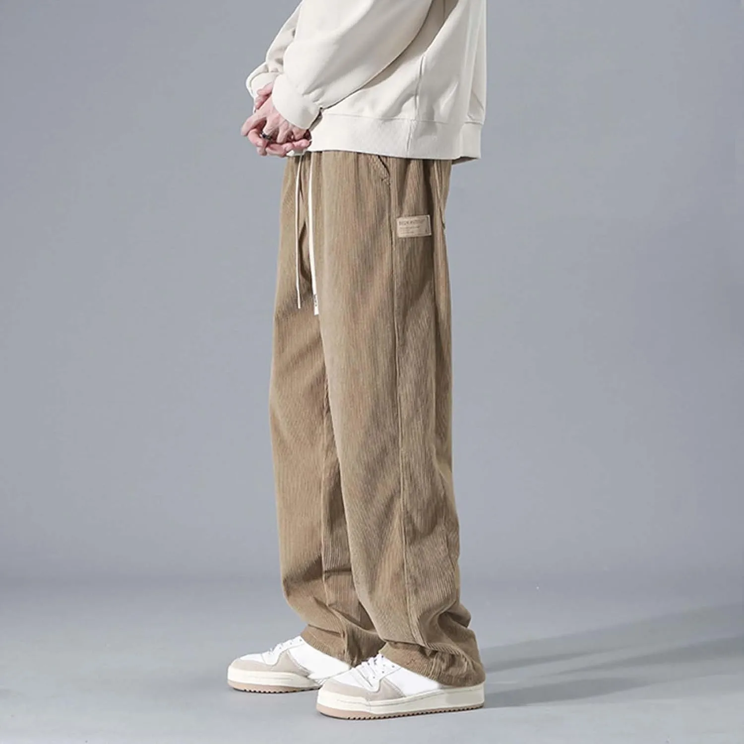 Men's Jogger Lightweight Drawstring Casual Pants, Slim Fit Jogger Sweatpants with Pockets, Straight Leg Corduroy Pants