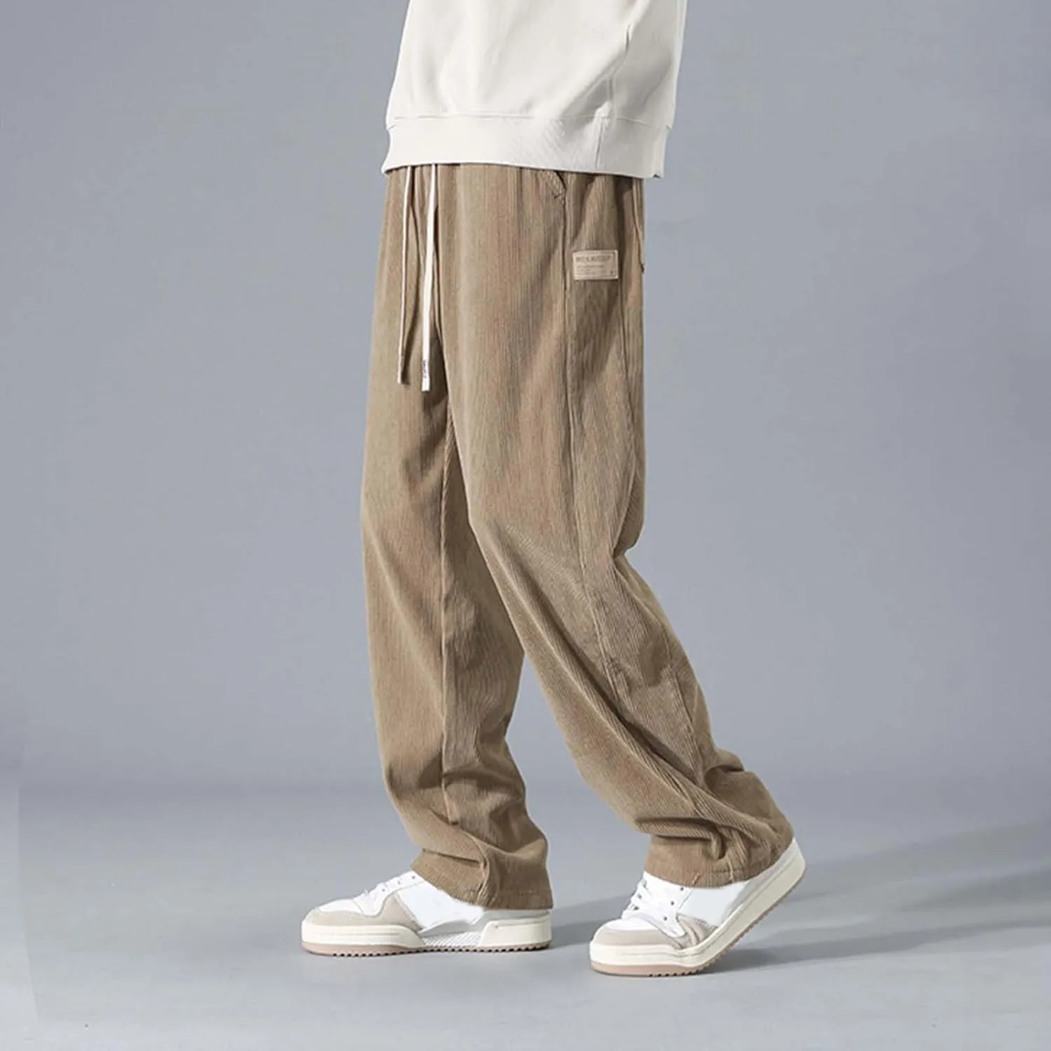 Men's Jogger Lightweight Drawstring Casual Pants, Slim Fit Jogger Sweatpants with Pockets, Straight Leg Corduroy Pants