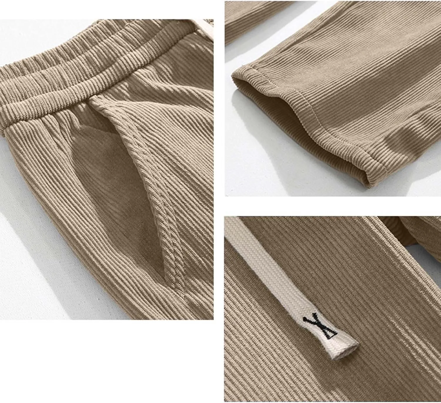 Men's Jogger Lightweight Drawstring Casual Pants, Slim Fit Jogger Sweatpants with Pockets, Straight Leg Corduroy Pants