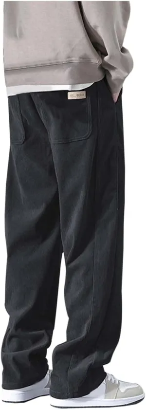 Men's Jogger Lightweight Drawstring Casual Pants, Slim Fit Jogger Sweatpants with Pockets, Straight Leg Corduroy Pants