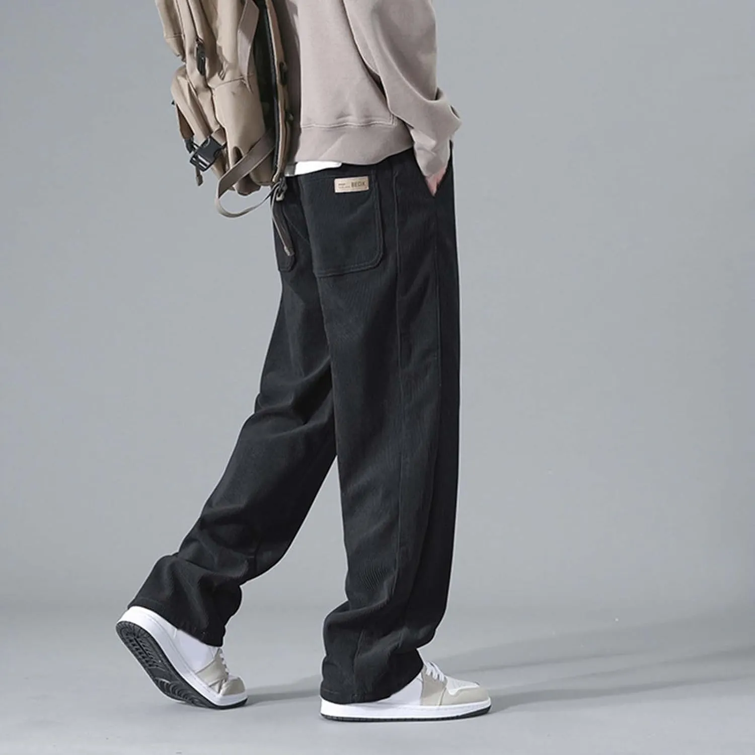 Men's Jogger Lightweight Drawstring Casual Pants, Slim Fit Jogger Sweatpants with Pockets, Straight Leg Corduroy Pants