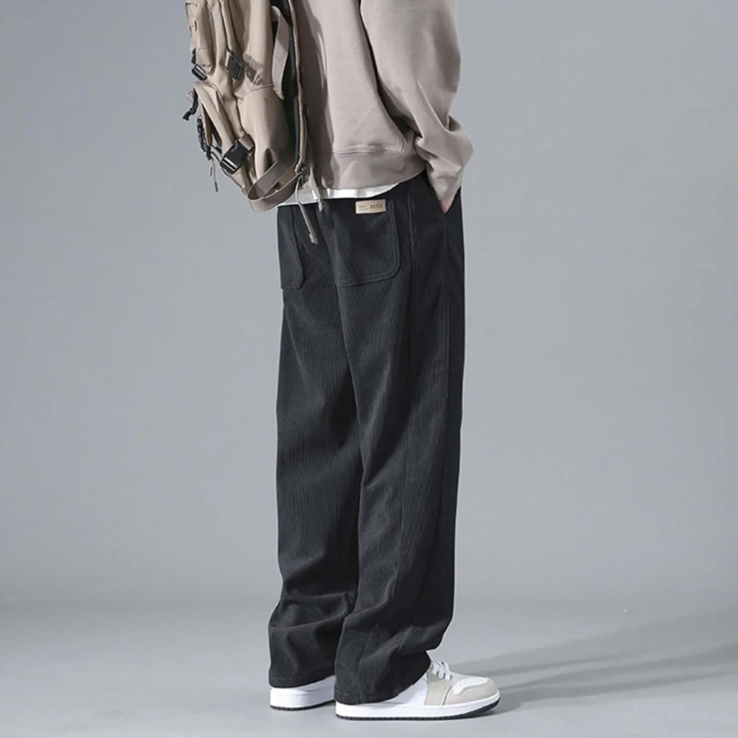 Men's Jogger Lightweight Drawstring Casual Pants, Slim Fit Jogger Sweatpants with Pockets, Straight Leg Corduroy Pants