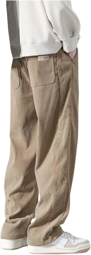 Men's Jogger Lightweight Drawstring Casual Pants, Slim Fit Jogger Sweatpants with Pockets, Straight Leg Corduroy Pants