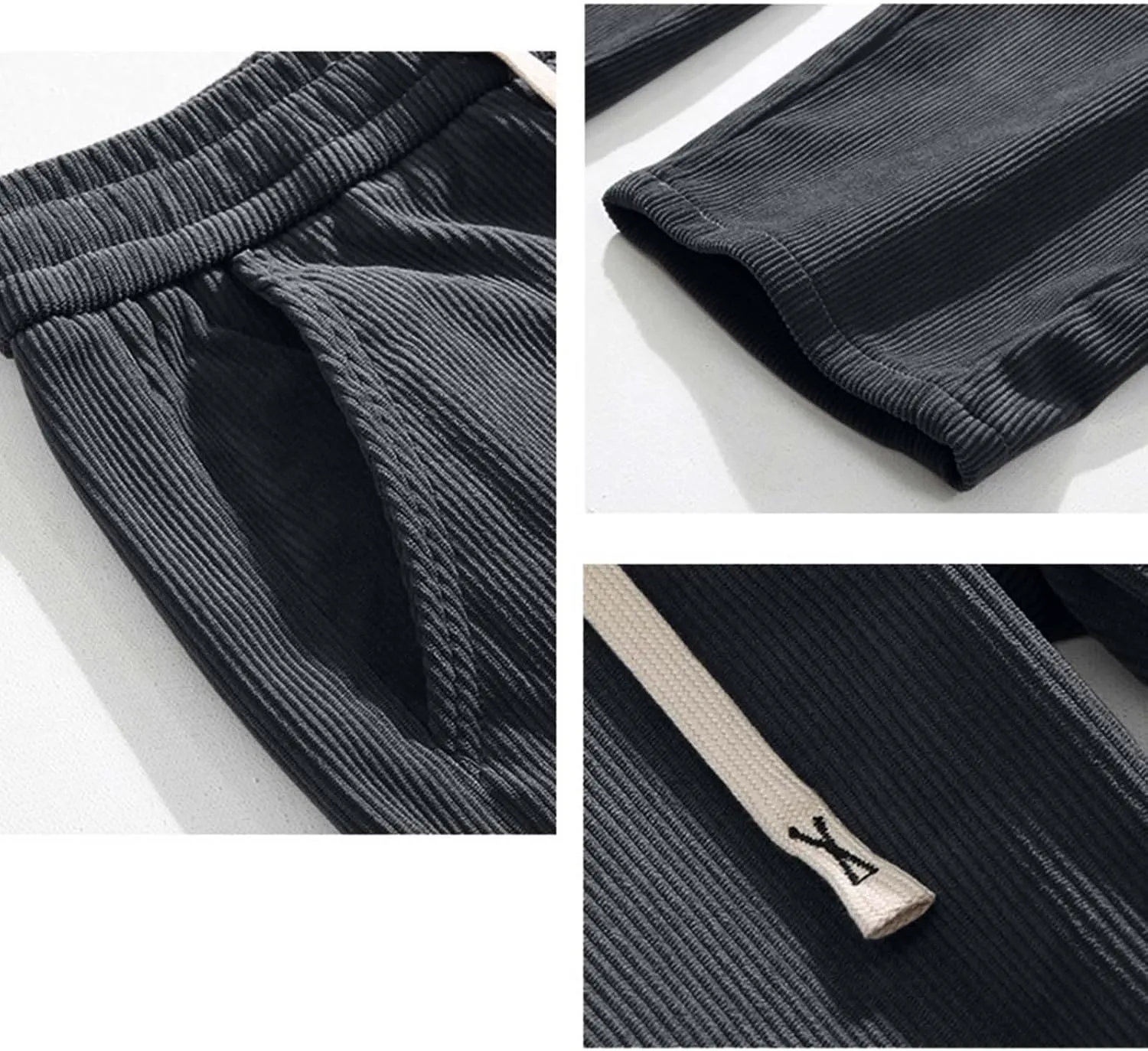 Men's Jogger Lightweight Drawstring Casual Pants, Slim Fit Jogger Sweatpants with Pockets, Straight Leg Corduroy Pants