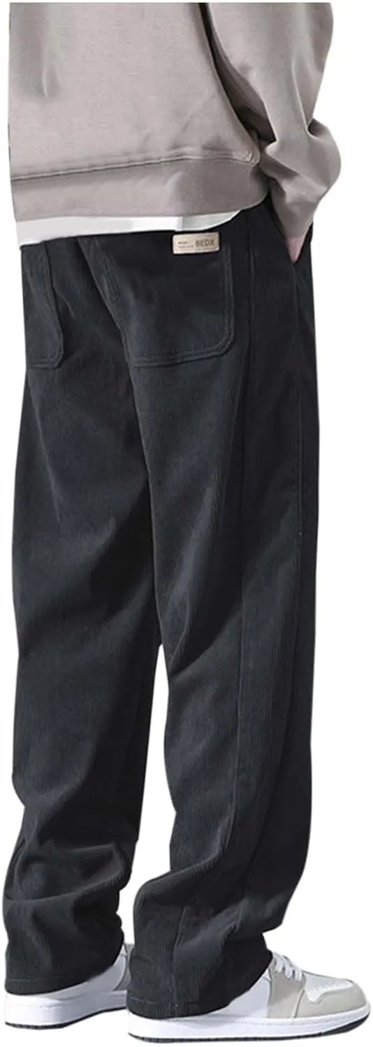 Men's Jogger Lightweight Drawstring Casual Pants, Slim Fit Jogger Sweatpants with Pockets, Straight Leg Corduroy Pants