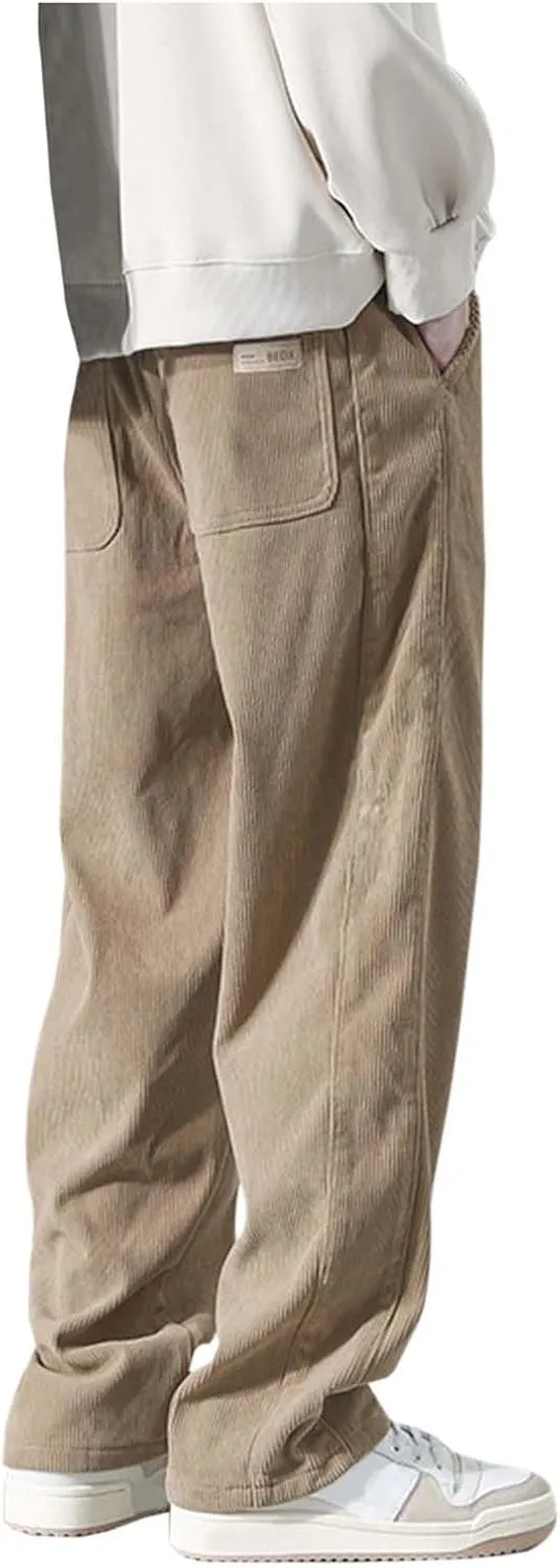 Men's Jogger Lightweight Drawstring Casual Pants, Slim Fit Jogger Sweatpants with Pockets, Straight Leg Corduroy Pants