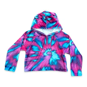 Pink Turquoise Tie Dye Swirl Cropped Hoodie