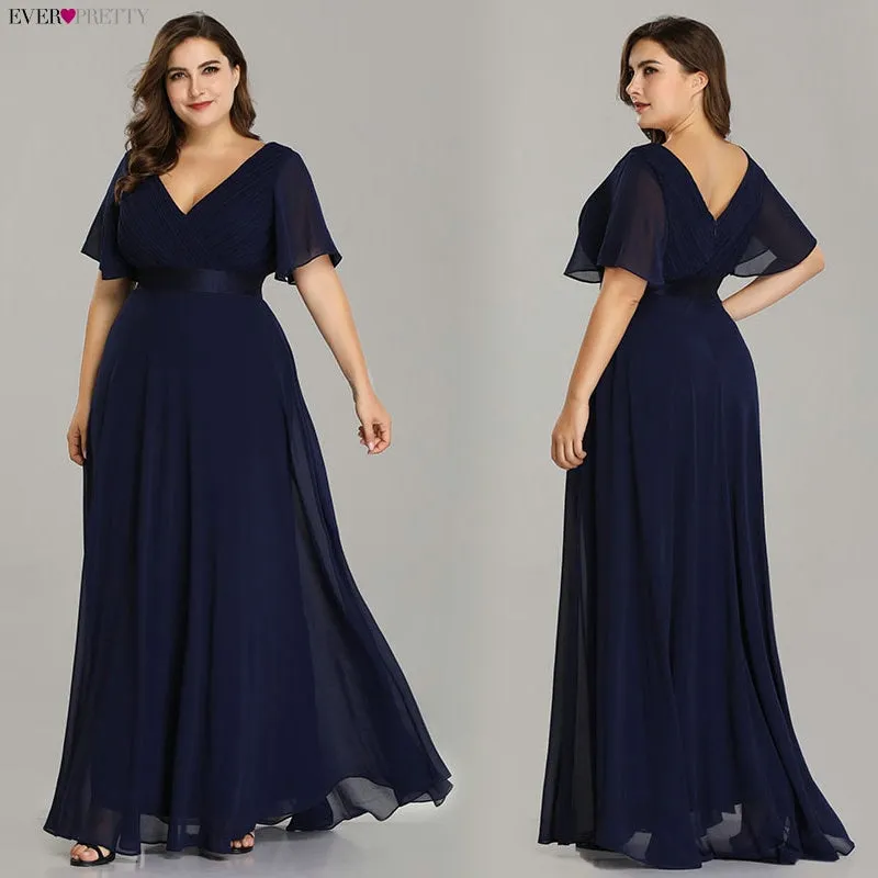 Plus Size Evening Dresses Ever Pretty EP09890 Elegant V-Neck Ruffles Chiffon Formal Evening Gown Party Dress Robe De Soiree 2020
