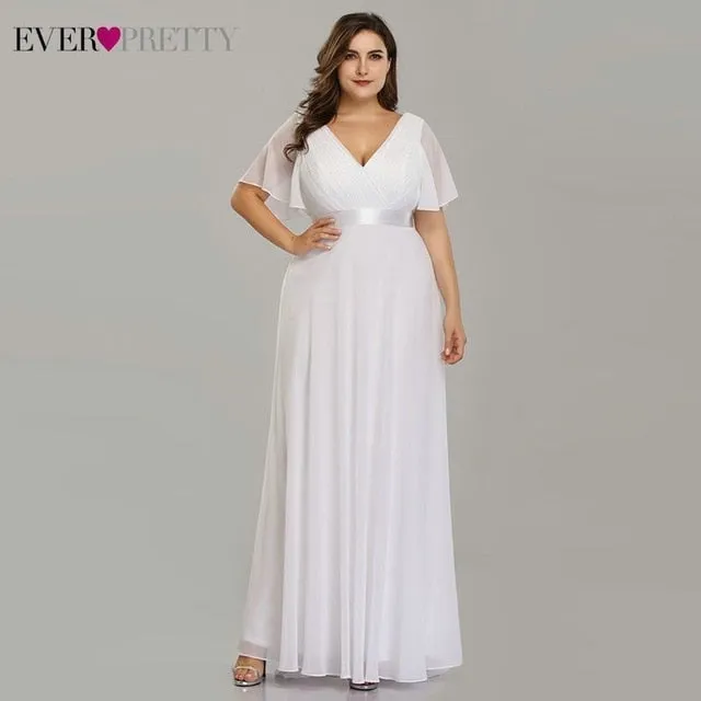 Plus Size Evening Dresses Ever Pretty EP09890 Elegant V-Neck Ruffles Chiffon Formal Evening Gown Party Dress Robe De Soiree 2020