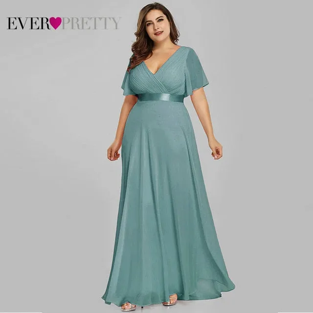 Plus Size Evening Dresses Ever Pretty EP09890 Elegant V-Neck Ruffles Chiffon Formal Evening Gown Party Dress Robe De Soiree 2020