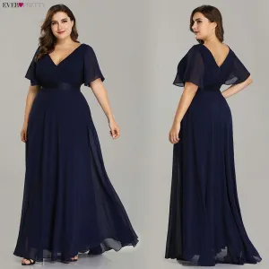Plus Size Evening Dresses Ever Pretty EP09890 Elegant V-Neck Ruffles Chiffon Formal Evening Gown Party Dress Robe De Soiree 2020