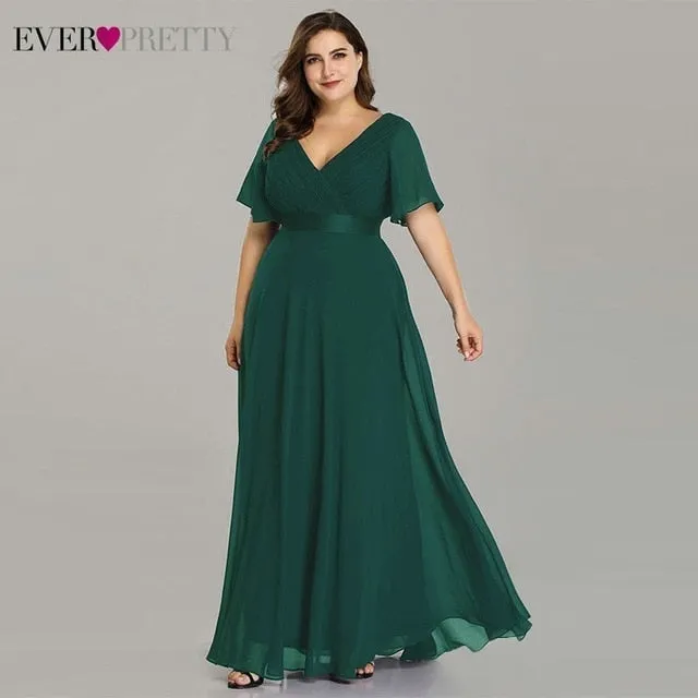 Plus Size Evening Dresses Ever Pretty EP09890 Elegant V-Neck Ruffles Chiffon Formal Evening Gown Party Dress Robe De Soiree 2020