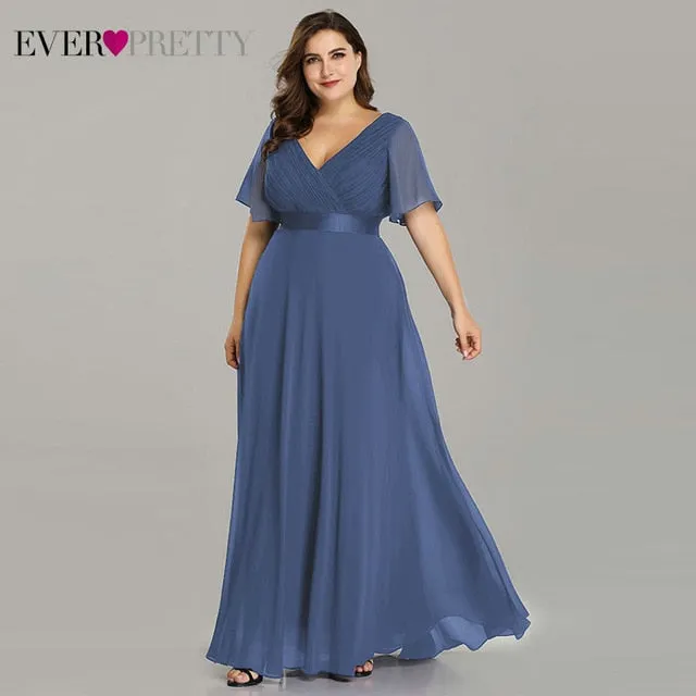 Plus Size Evening Dresses Ever Pretty EP09890 Elegant V-Neck Ruffles Chiffon Formal Evening Gown Party Dress Robe De Soiree 2020
