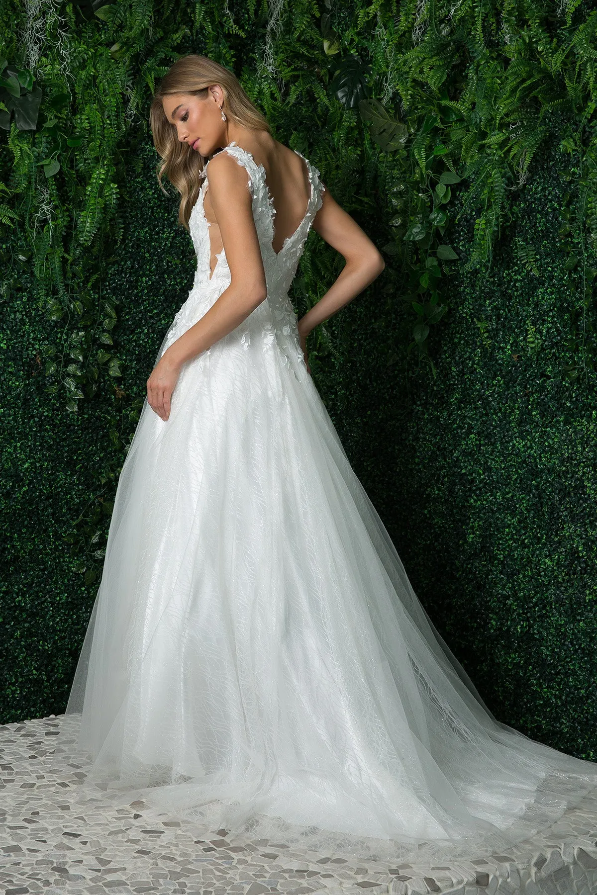 Plus Size Wedding Dress: Floral Appliques, Open Back