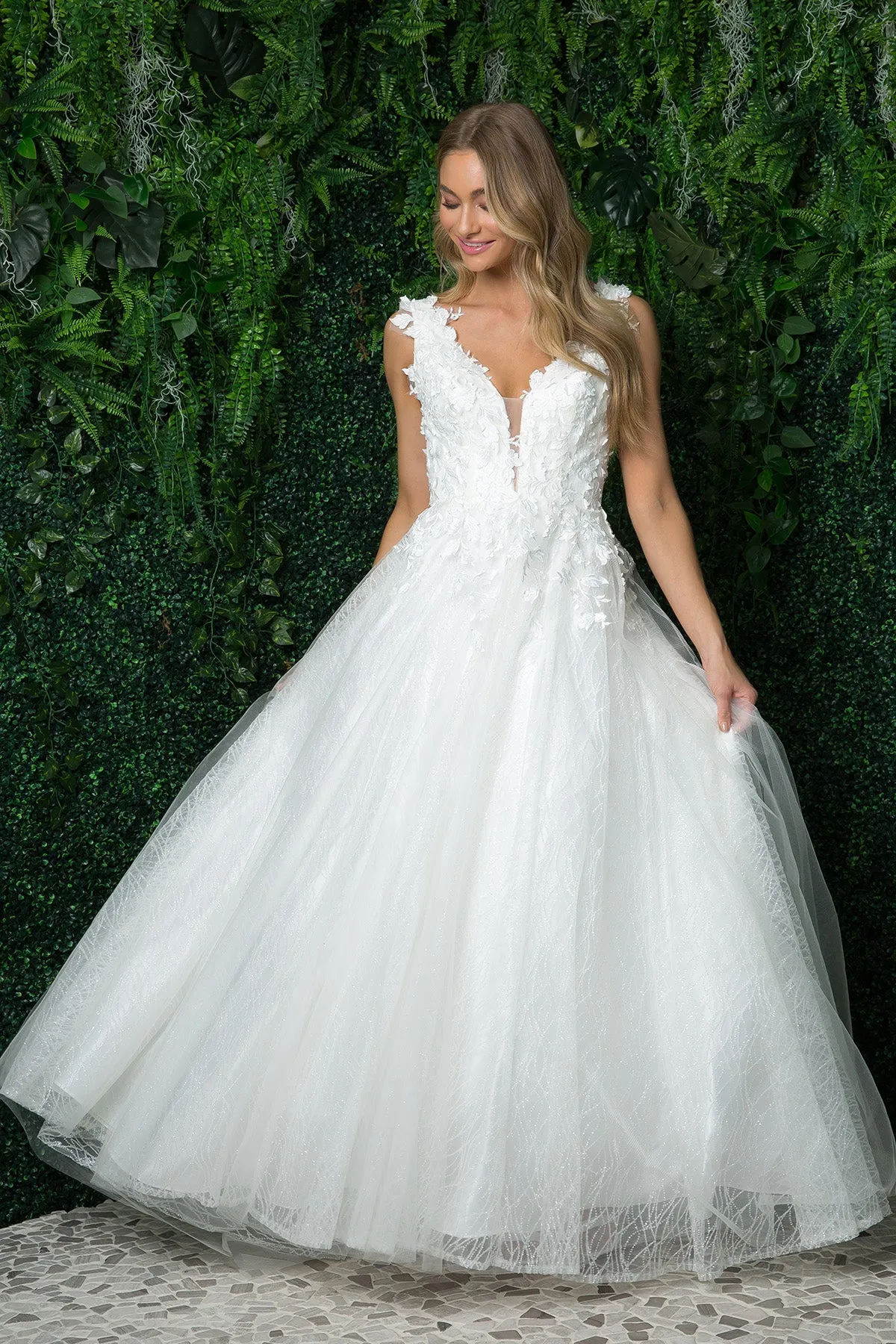 Plus Size Wedding Dress: Floral Appliques, Open Back